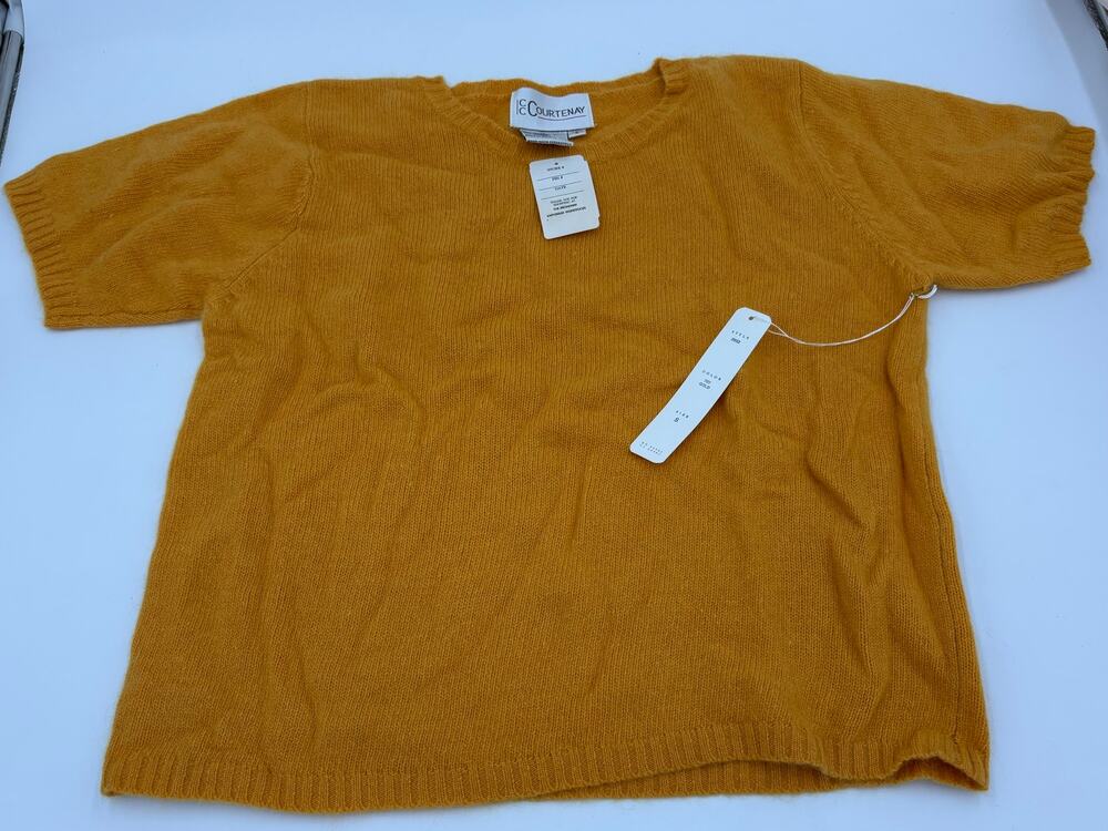 Vintage CC Courtenay Angora Lambswool Short Sleeve Sweater Gold S NWT